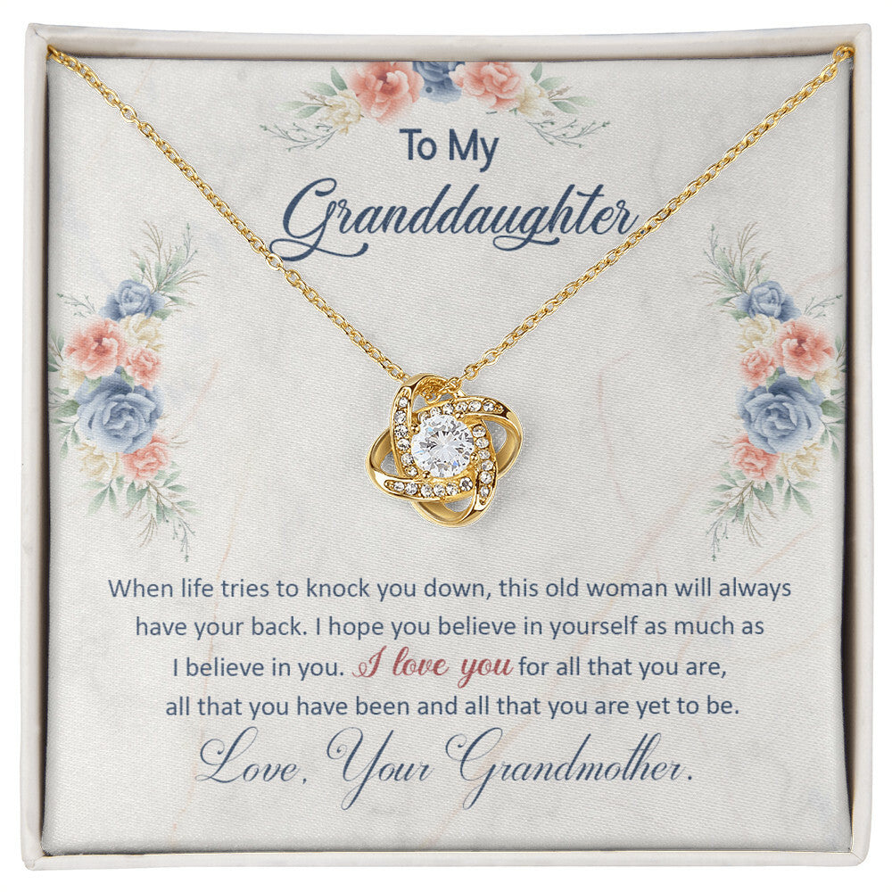 To My Granddaughter, This Old Woman Will Always Have Your Back - Love Knot Necklace